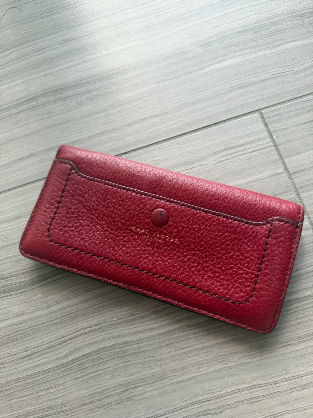 Marc Jacobs Red Pebbled Leather Continental Card Holder Wallet